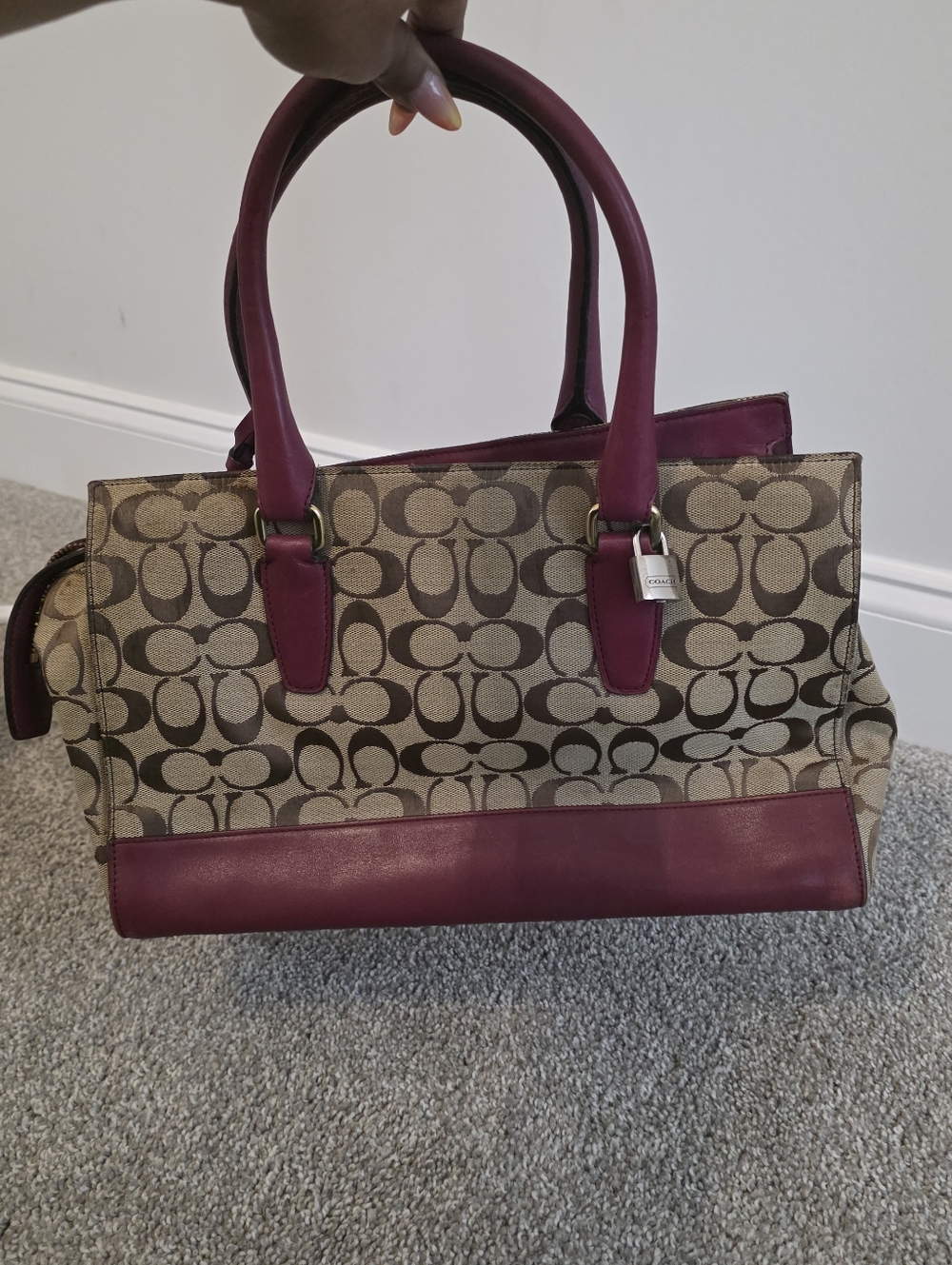 Coach Legacy Chelsea Signature Canvas Tote with Burgundy Leather Trim